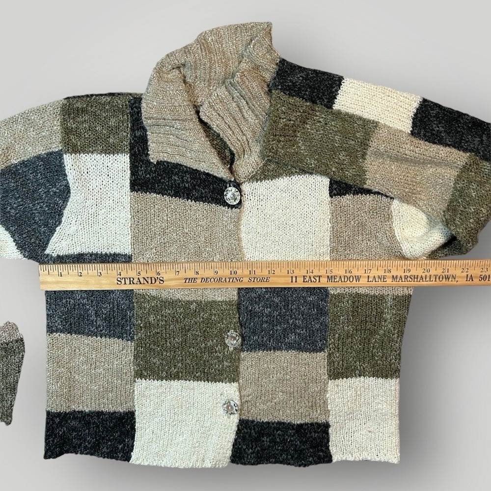 Cardigan Sweater Womens M Button Patchwork Comfy Classic Neutral Vtg Soft Preppy - Picture 3 of 10